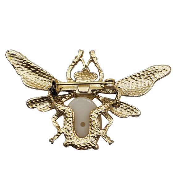 Rhinestone Bug Brooch Faux Pearl Belly Insect Pin Vintage MCM Wasp Bee Beetle - Picture 4 of 6